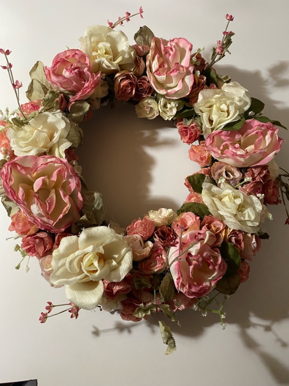 Elegant Pink & Cream Floral Wreath - Decorative Home Accent